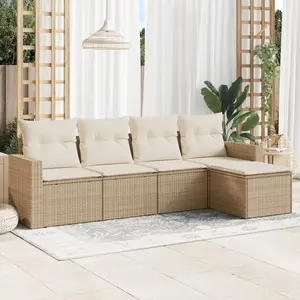 vidaXL Salon de jardin avec coussins 5 pcs beige résine tressée pas cher