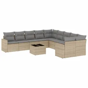 Comparateur de prix : vidaXL Salon de jardin 11 pcs avec coussins beige résine tressée