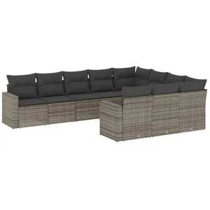 vidaXL Salon de jardin avec coussins 10 pcs gris résine tressée pas cher