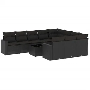 vidaXL Vidaxl Salon De Jardin 11 Pcs Avec Coussins Noir Résine Tressée pas cher