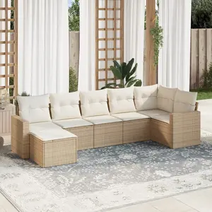 vidaXL Salon de jardin avec coussins 7 pcs beige résine tressée pas cher