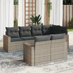 vidaXL Salon de jardin avec coussins 7 pcs gris résine tressée pas cher
