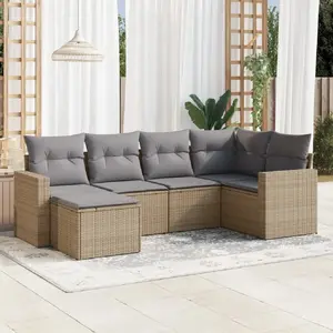 vidaXL Salon de jardin avec coussins 6 pcs beige résine tressée pas cher