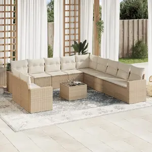 vidaXL Salon de jardin avec coussins 12 pcs beige résine tressée pas cher