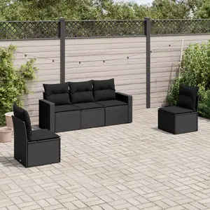 vidaXL Salon de jardin 5 pcs avec coussins noir résine tressée pas cher