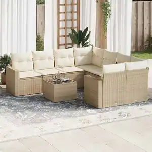 vidaXL Salon de jardin avec coussins 9 pcs beige résine tressée pas cher