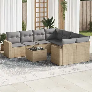 vidaXL Salon de jardin avec coussins 9 pcs beige résine tressée pas cher