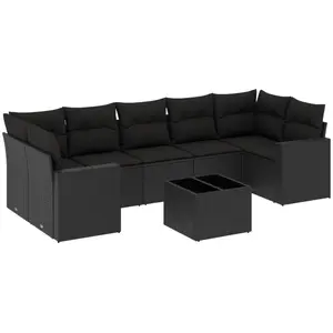 vidaXL Salon de jardin 8 pcs avec coussins noir résine tressée pas cher