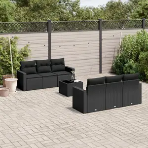 vidaXL Salon de jardin 7 pcs avec coussins noir résine tressée pas cher