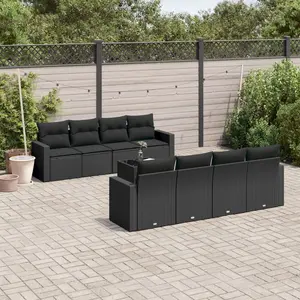 vidaXL Salon de jardin 9 pcs avec coussins noir résine tressée pas cher