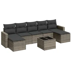 vidaXL Salon de jardin 8 pcs avec coussins gris résine tressée pas cher