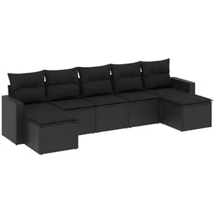vidaXL Salon de jardin 7 pcs avec coussins noir résine tressée pas cher