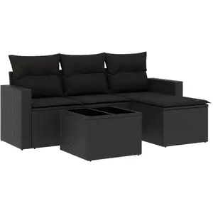 vidaXL Salon de jardin 5 pcs avec coussins noir résine tressée pas cher