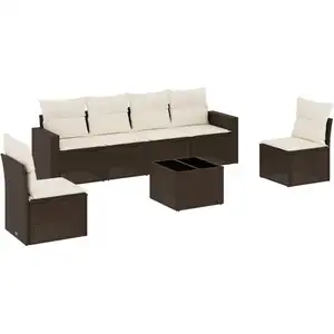 Comparateur de prix : vidaXL Salon de jardin avec coussins 7 pcs marron résine tressée