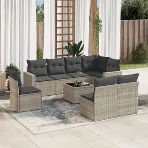 vidaXL Salon de jardin 9 pcs avec coussins gris clair résine tressée pas cher