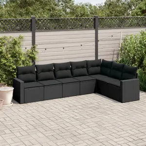 vidaXL Salon de jardin 7 pcs avec coussins noir résine tressée pas cher
