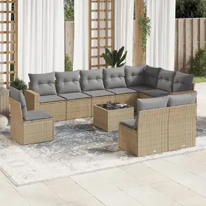 Comparateur de prix : vidaXL Salon de jardin 11 pcs avec coussins beige résine tressée