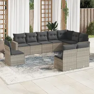 vidaXL Salon de jardin avec coussins 10 pcs gris clair résine tressée pas cher