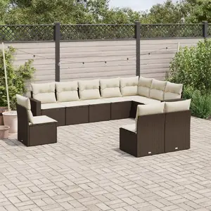 vidaXL Salon de jardin 10 pcs avec coussins marron résine tressée pas cher