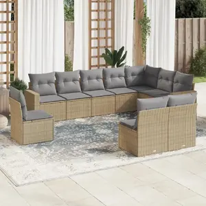 vidaXL Salon de jardin avec coussins 10 pcs beige résine tressée pas cher