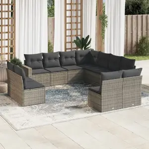 Comparateur de prix : vidaXL Salon de jardin 11 pcs avec coussins gris résine tressée