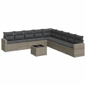 vidaXL Salon de jardin avec coussins 10 pcs gris résine tressée pas cher
