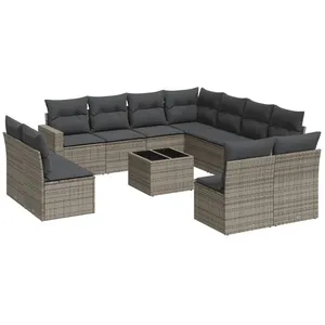 vidaXL Salon de jardin avec coussins 12 pcs gris résine tressée pas cher