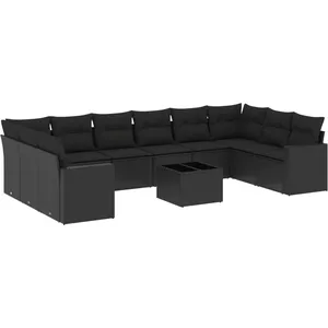 Comparateur de prix : vidaXL Salon de jardin 11 pcs avec coussins noir résine tressée