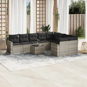 vidaXL Salon de jardin avec coussins 10 pcs gris clair résine tressée pas cher