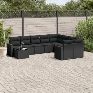 vidaXL Salon de jardin 10 pcs avec coussins noir résine tressée pas cher