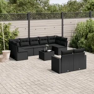 vidaXL Salon de jardin 10 pcs avec coussins noir résine tressée pas cher
