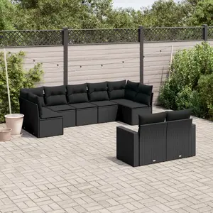 Comparateur de prix : vidaXL Salon de jardin 9 pcs avec coussins noir résine tressée