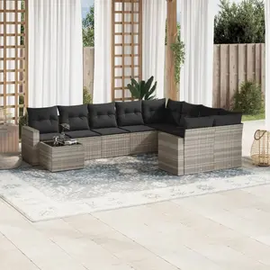 vidaXL Salon de jardin avec coussins 10 pcs gris clair résine tressée pas cher