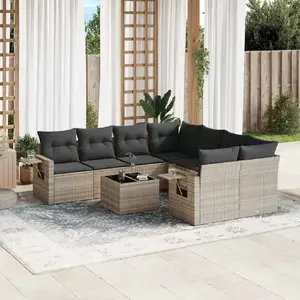 vidaXL Salon de jardin 9 pcs avec coussins gris clair résine tressée pas cher
