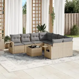 vidaXL Salon de jardin avec coussins 9 pcs beige résine tressée pas cher