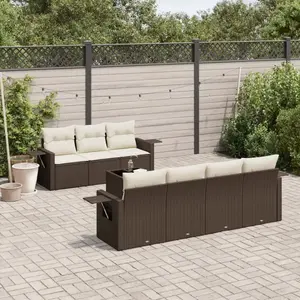 vidaXL Salon de jardin 8 pcs avec coussins marron résine tressée pas cher