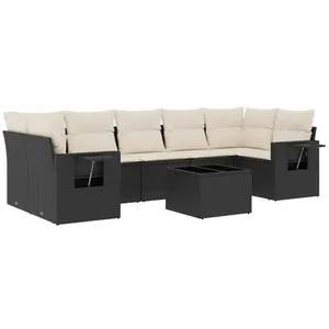 vidaXL Salon de jardin 8 pcs avec coussins noir résine tressée pas cher