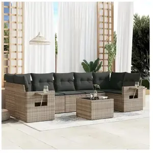 vidaXL Salon de jardin 8 pcs avec coussins gris clair résine tressée pas cher