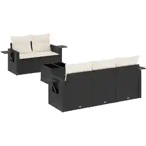 vidaXL Salon de jardin 6 pcs avec coussins noir résine tressée pas cher