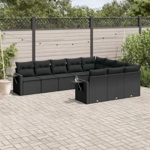 vidaXL Salon de jardin 10 pcs avec coussins noir résine tressée pas cher
