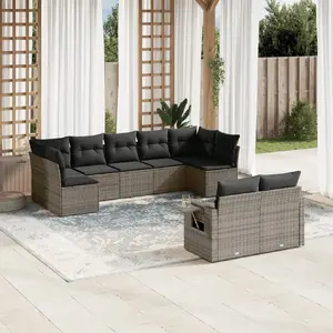 vidaXL Salon de jardin 9 pcs avec coussins gris résine tressée pas cher