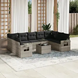 vidaXL Salon de jardin avec coussins 10 pcs gris clair résine tressée pas cher