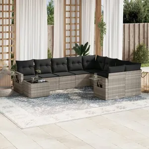 vidaXL Salon de jardin avec coussins 10 pcs gris clair résine tressée pas cher