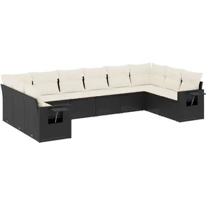 vidaXL Salon de jardin 10 pcs avec coussins noir résine tressée pas cher