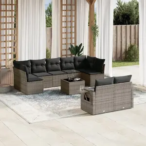 vidaXL Salon de jardin avec coussins 10 pcs gris résine tressée pas cher