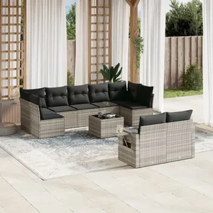 vidaXL Salon de jardin avec coussins 10 pcs gris clair résine tressée pas cher