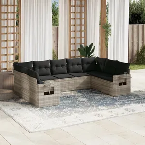 vidaXL Salon de jardin 9 pcs avec coussins gris clair résine tressée pas cher