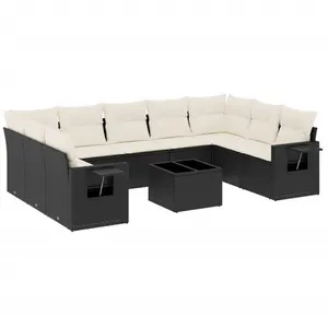 vidaXL Salon de jardin 10 pcs avec coussins noir résine tressée pas cher