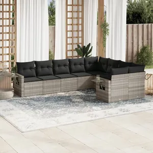 vidaXL Salon de jardin 9 pcs avec coussins gris clair résine tressée pas cher