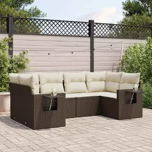vidaXL Salon de jardin avec coussins 6 pcs marron résine tressée pas cher